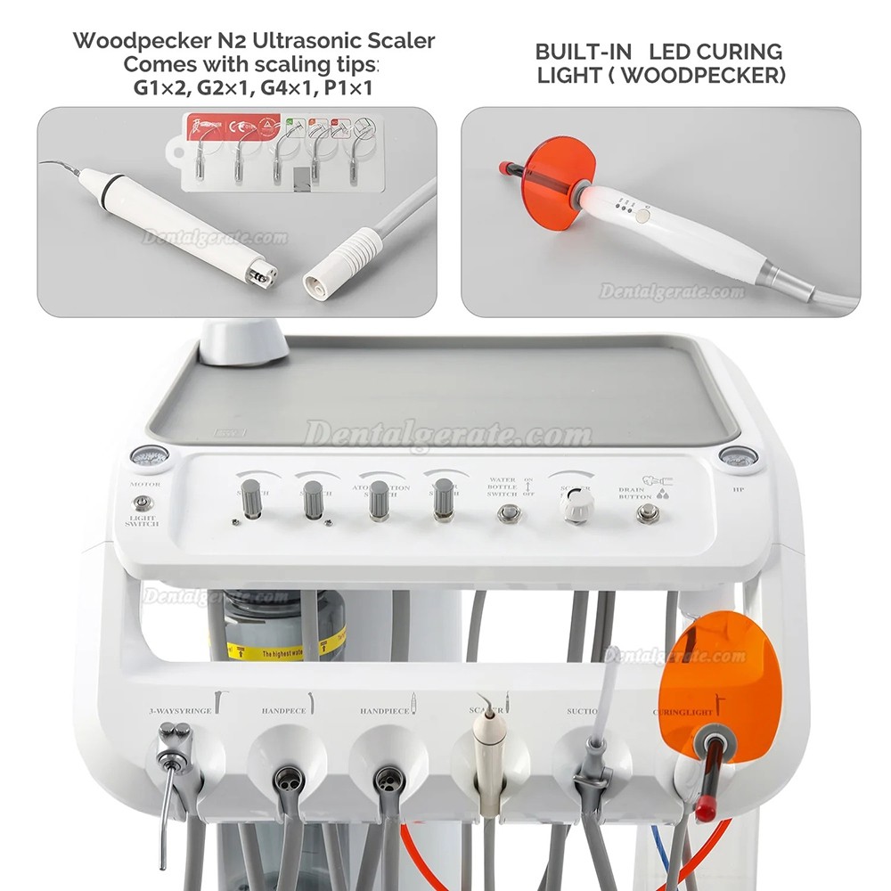 Mobile Dentaleinheit mit Zahnarztlampe, Kompressor, Scaler und Aush&auml;rtungslampe